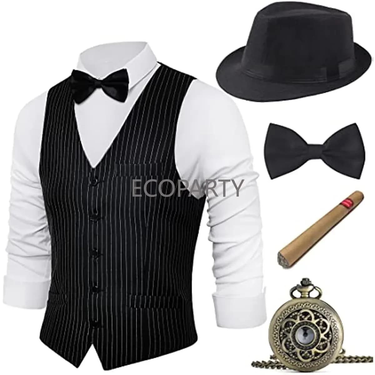 1920s Herren Gatsby Gangster Weste Kostüm Zubehör Set Fedora Hut für Männer Retro Kostüme Anime Zubehör