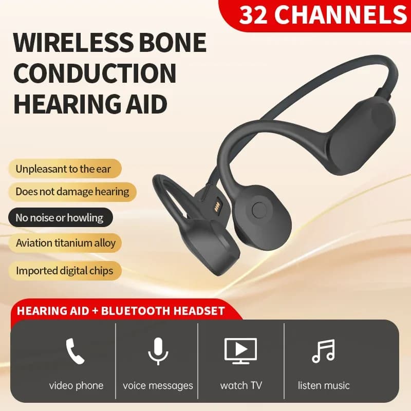 Knochenleitungs-Hörgerät mit 32-Kanal-Geräuschunterdrückung, Wiederaufladbarer Bluetooth-Stimmverstärker für Ältere mit Hörverlust