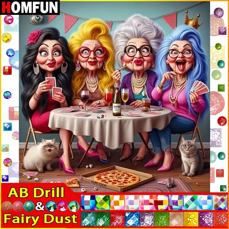 HOMFUN Fairy Dust AB Quadratischer/runder Bohrer 5D DIY Diamantgemälde „Portrait Woman“ Stickerei Kreuzstich voller Strass Dekor