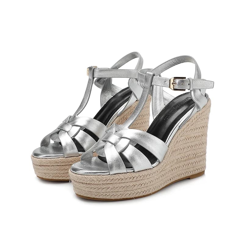 Keilförmige High Heels für Damen, Sandalen aus echtem Leder, modische Abendschuhe mit offenem Zehenbereich, Ball-Sommer-Damensandalen