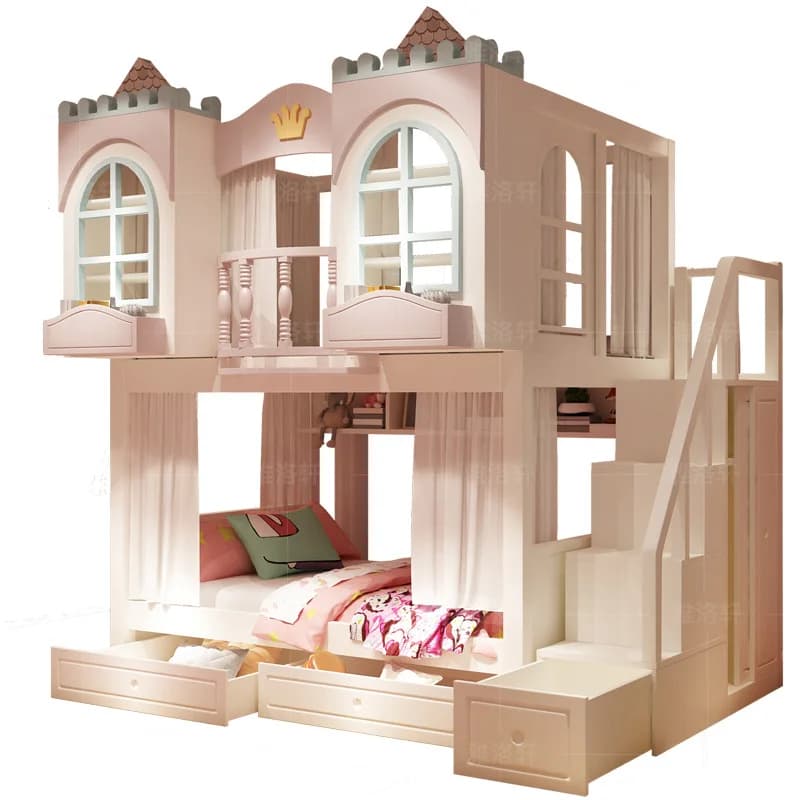 Kinderbett Auf und Ab mit dem gleichen Breitenbett Doppelstapelbett Mädchenbaumhaus Prinzessin Mutter Hoch- und niedriges Mutterbett