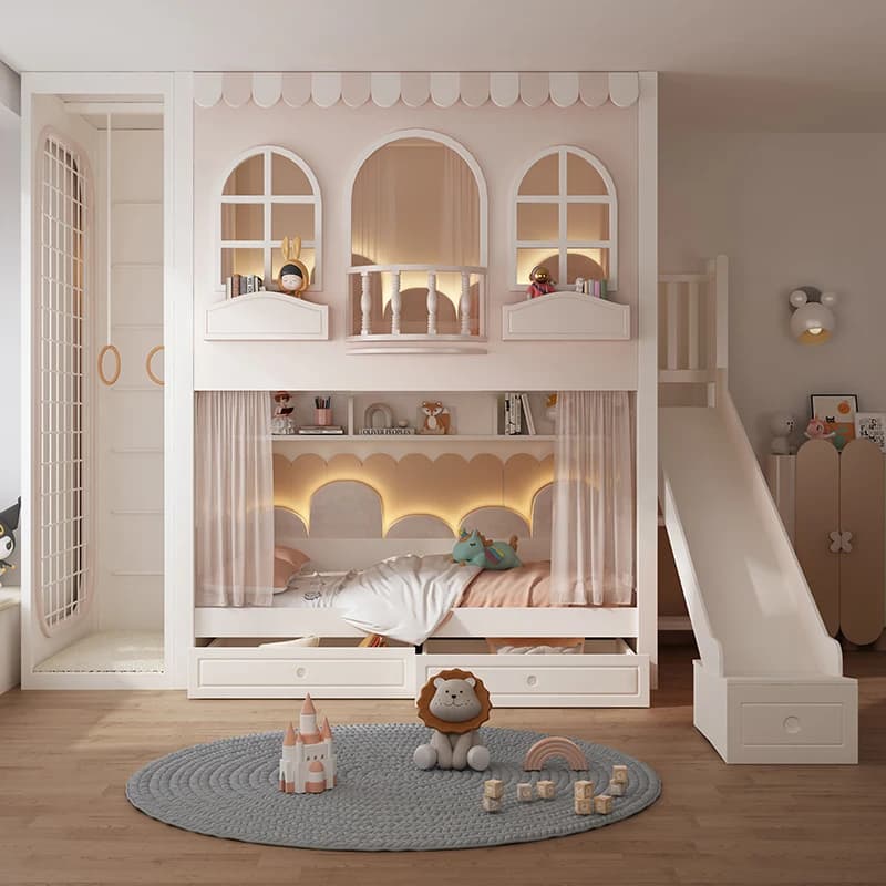 Ober- und Unterbetten Massivholz Vollmassivholz Hoch- und Niedrigbetten Multifunktional mit Bögen Klettergerüst Baumhaus