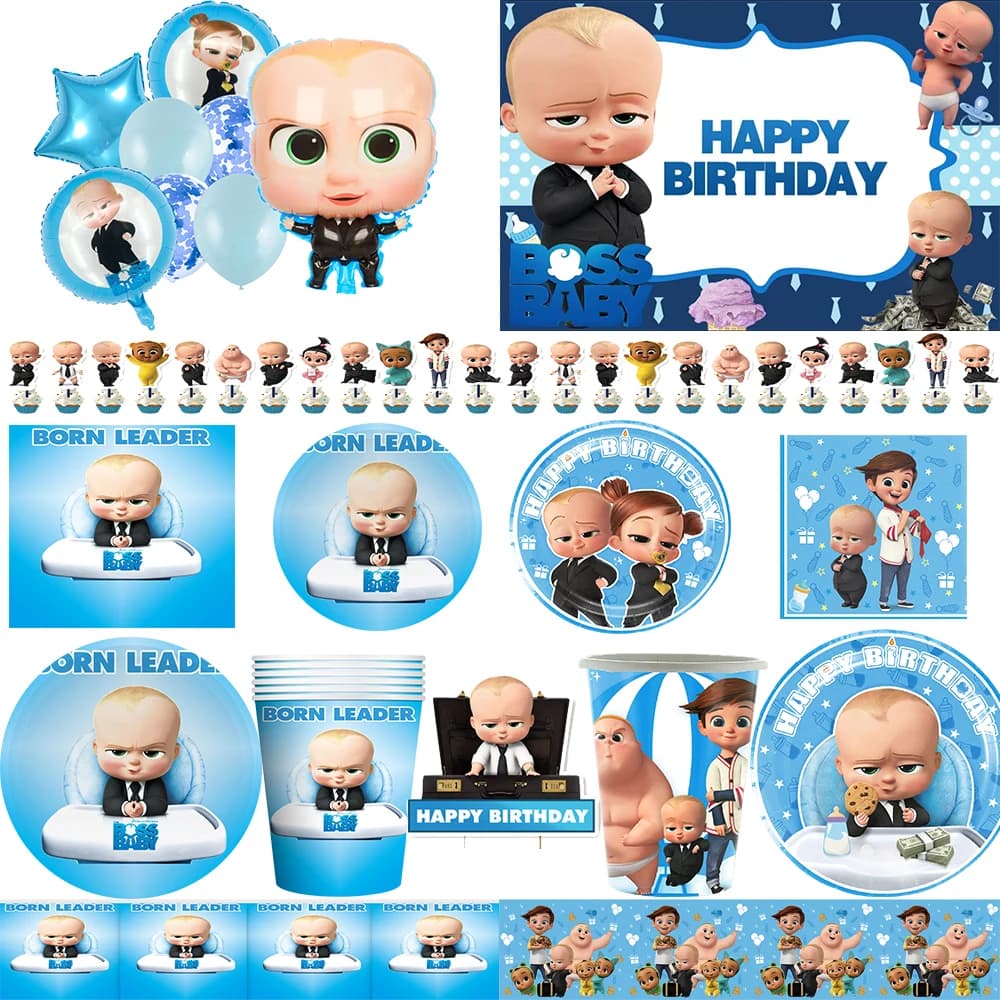 Cartoon Boss-Jungen-Mädchen Thema Neugeborenen 1. Geburtstag Party Decor Einweg Geschirr Hintergrund Luftballons Baby Dusche Für Kinder geschenke