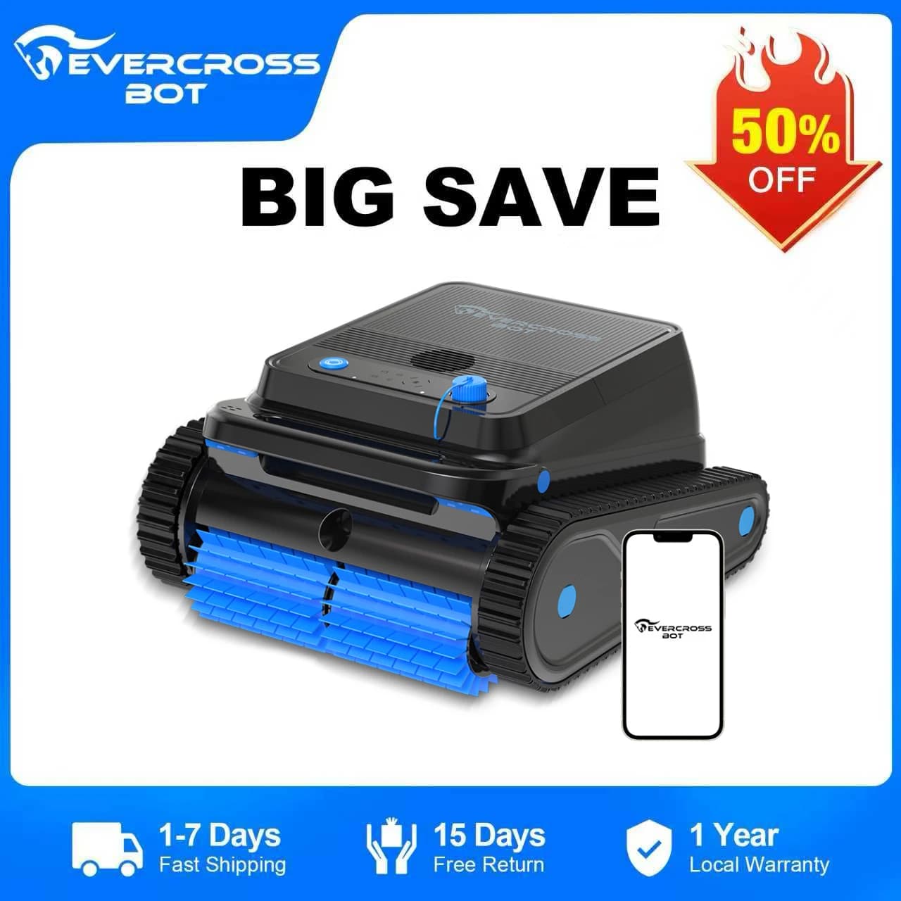 EVERCROSS BOT U8 Poolroboter Boden und Wand mit APP, 120 Min Akkulaufzeit, 200m² Reinigungsfläche, Intelligenter Navigation