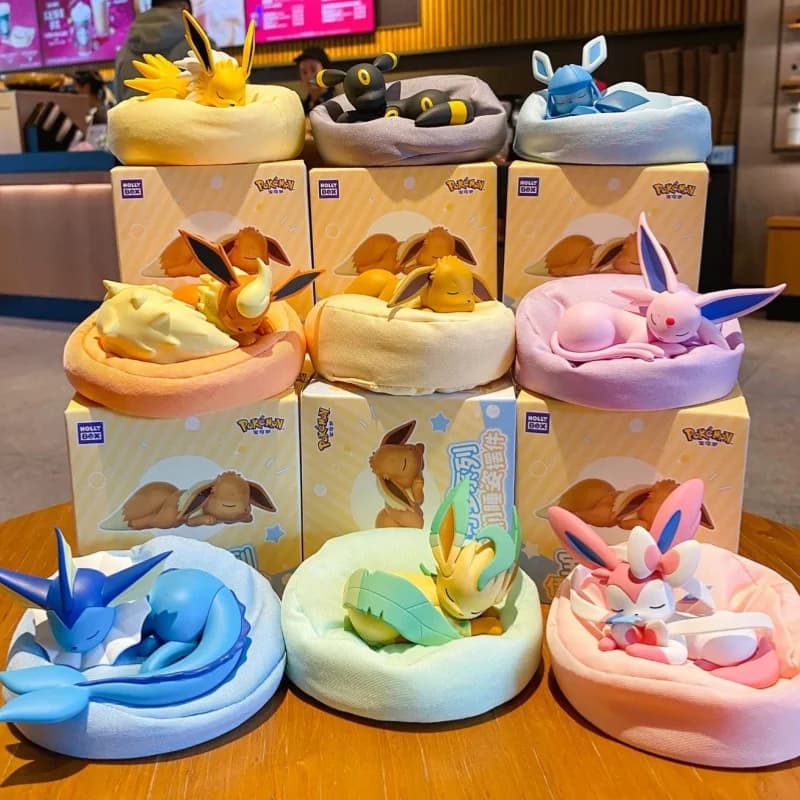 Bestseller Pkm Eevee Schlafpositionen-Serie Blind Box Sylveon Umbreon Flareon Jolteon Anime Desktop-Dekoration Modell Spielzeug Geschenk
