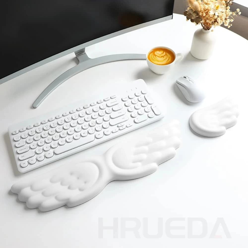 Tastatur-Maus-Handgelenkauflage, Engelsflügel, Memory-Schaum-Mauspad-Set, Handgelenkstütze, ergonomisch, rutschfest, für Computer, Laptop,