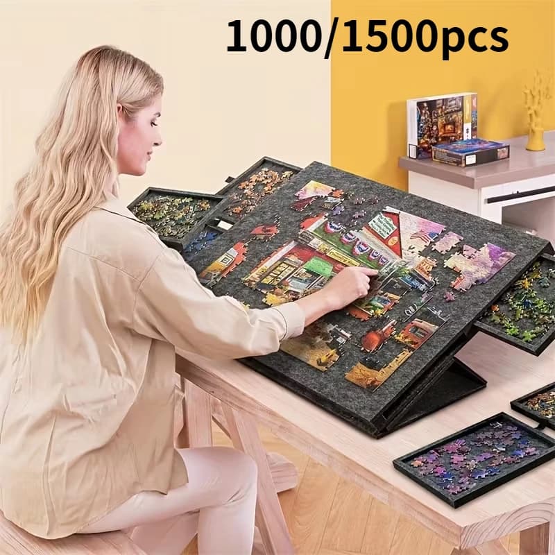 1500-teiliger tragbarer Puzzeltisch mit 6 Schubladen, höhenverstellbar, großes Fassungsvermögen für die Lern- und Puzzle-Aufbewahrung von Kindern
