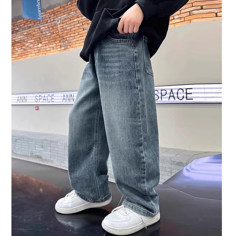5-14 Jahre Jungen Jeanshosen Frühling Kinder Weite Gerade Hosen Herbst Locker Sitzende Freizeithosen Trendige Kinder-Jogginghosen