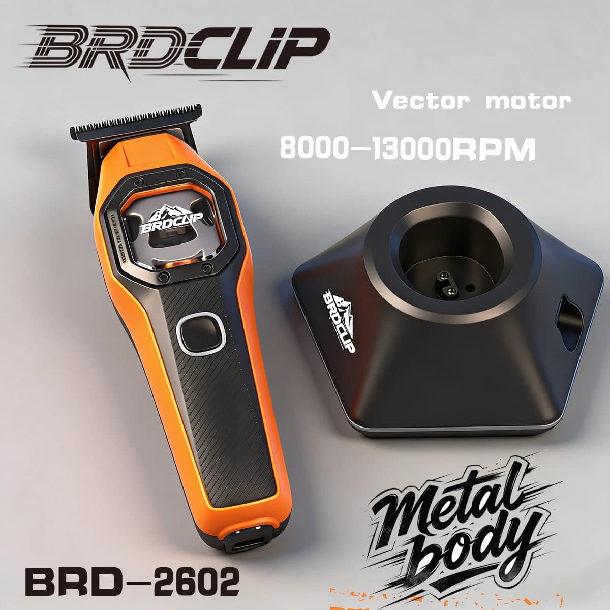 BRDCLIP Professioneller Haarschneider Trimmer Basis 2602 8000-13000RPM Vektormotor Metallgehäuse 0-Zahn-Abstand Klinge Reisesperre