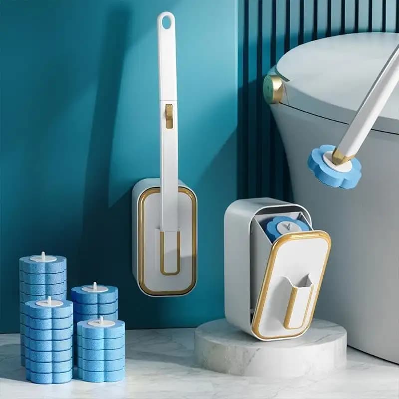 Einweg-Toilettenbürsten-Set mit Ersatzköpfen, Langstieliger Automatischer Deckelreiniger, Badezimmer-Hygiene-Reinigungswerkzeug-Set