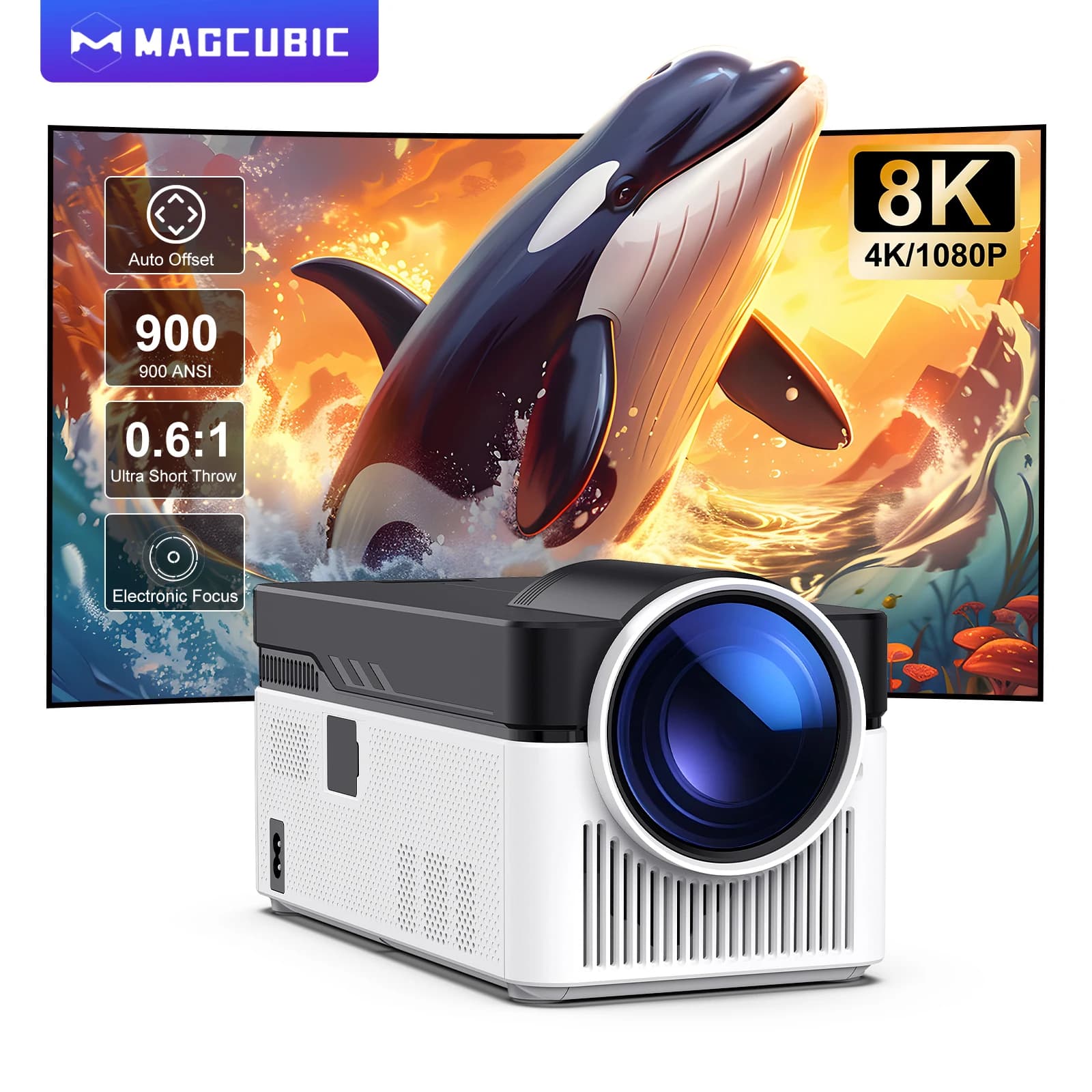 Magcubic Projektor HY450 Ultra-Kurzdistanz-Projektor 900ANSI 8K 1080P BT5.4 Auto-Offset Elektronischer Fokus Heimkino
