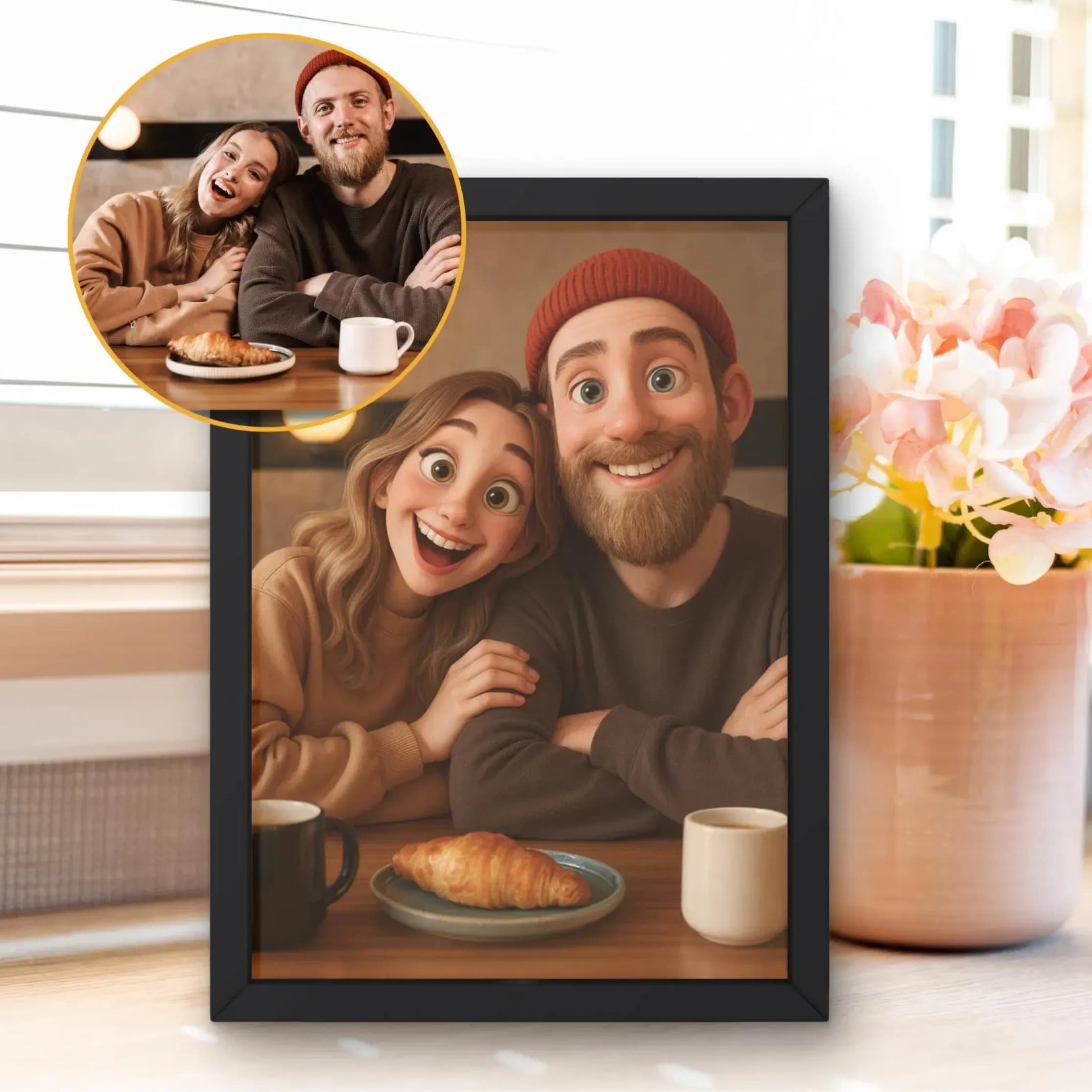 Personalisierter Kunstdruck im Cartoon-Stil auf Leinwand, Poster, Porträt, Foto, Kunstdruck, Heimdekoration, Geschenk, rahmenlos