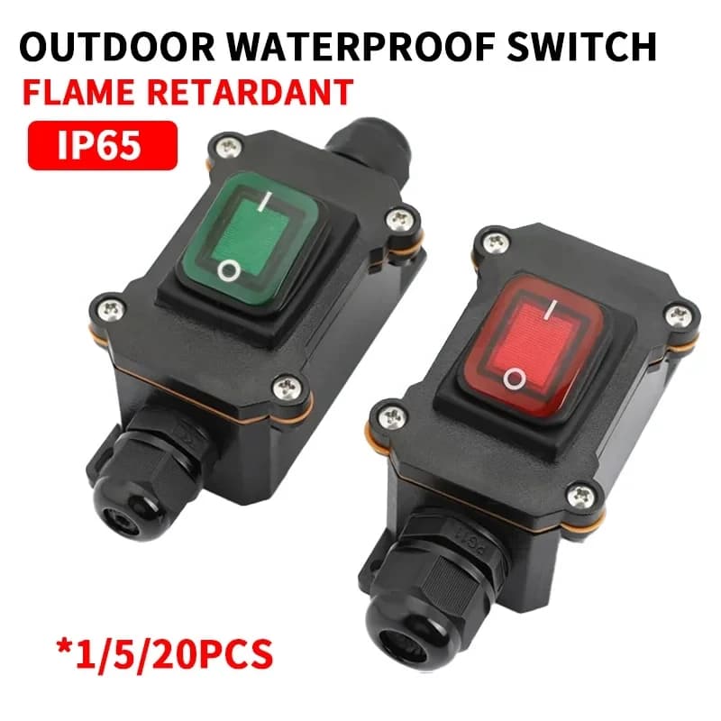 Wasserdichter Marine-Wippschalter mit LED-Außenanschlussdose, Inline-Netzkabel, Netzschalter IP65, 12 V/24 V/220 V