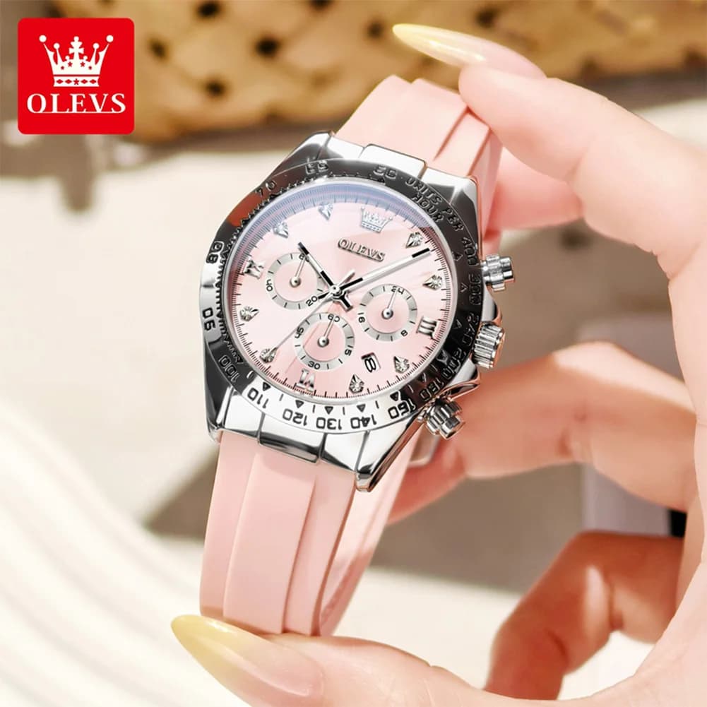 OLEVS 5618 Damenuhr HD Multifunktional Wasserdicht Leuchtend Chronograph Sport Silikonarmband Luxusmarke Quarz Damenuhr