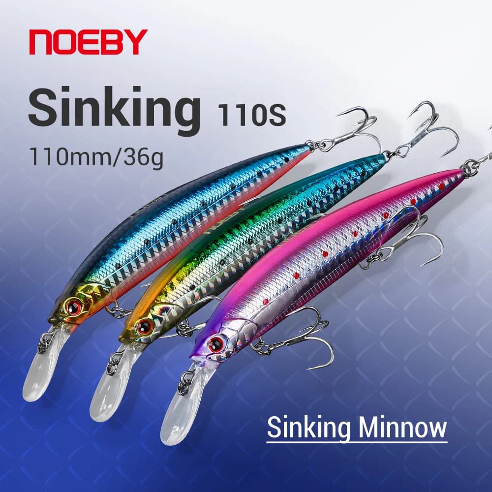 NOEBY 3-teiliges Sinkendes Minnow-Köder-Set 110mm 36g 0,2-3m Tauchtiefe Jerkbait Harter Köder für Wolfsbarsch und Hechtangeln