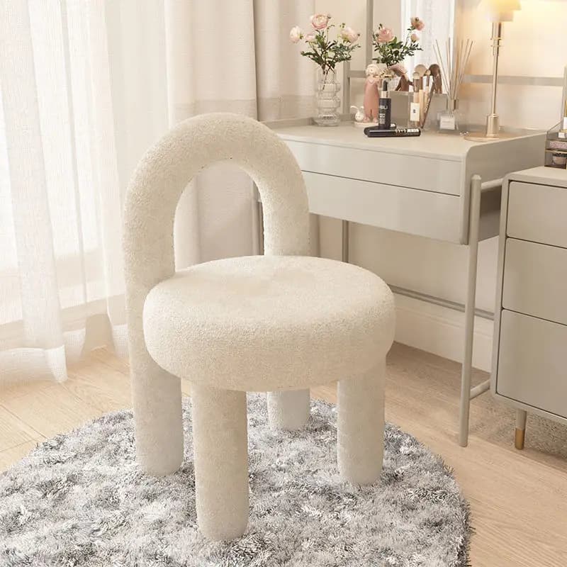 Schminkhocker-Fußstützen, runde Ottomane-Schminkstühle mit Rückenlehne, Schminktisch-Sitz, Fußhocker, pelziger, gepolsterter Sitz