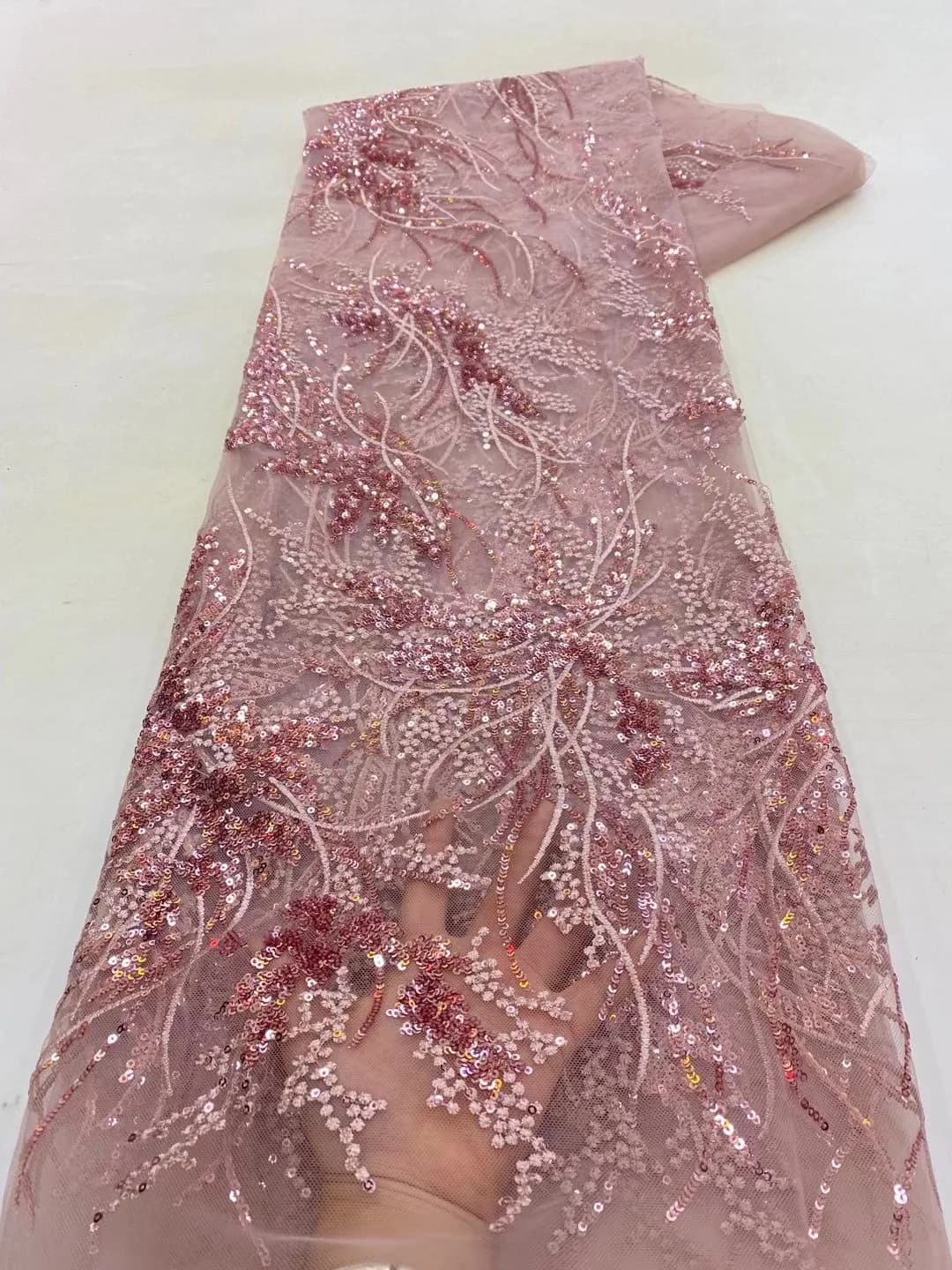 Luxus Rosa 2023 Hohe Qualität Französisch Tüll Net Pailletten Spitze Stoff Afrikanische Spitze Stoff 5 Yards Für Nigeria Hochzeit Party kleid