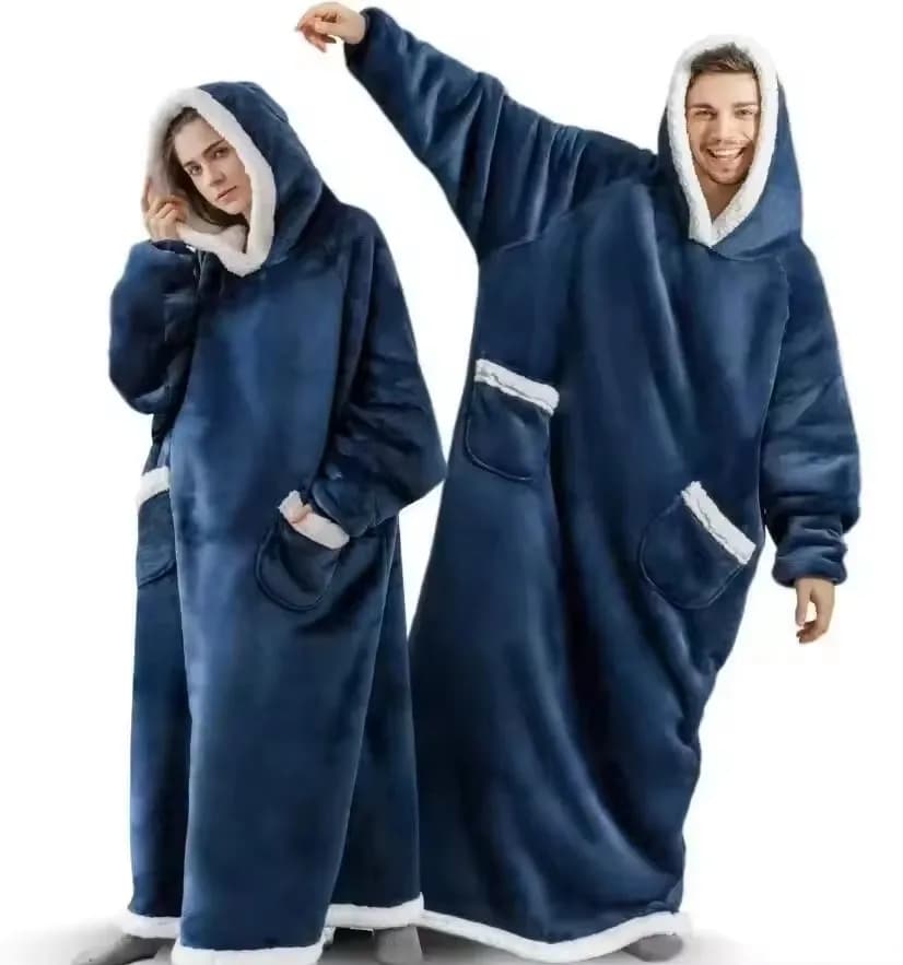 180 cm superlanger Flanell-Decken-Pyjama mit Ärmeln, Winter-Kapuzenpullover, Sweatshirt für Damen und Herren, Pullover, Fleece, riesig, übergroß,