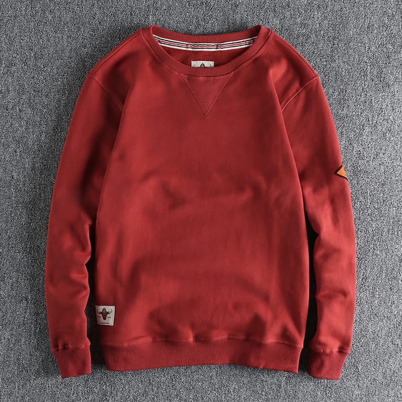 Frühling Amerikanische Retro Ärmel Applique Abzeichen Sweatshirts Herrenmode 100% Baumwolle Gewaschene Hoodies Lässige Hochwertige Pullover