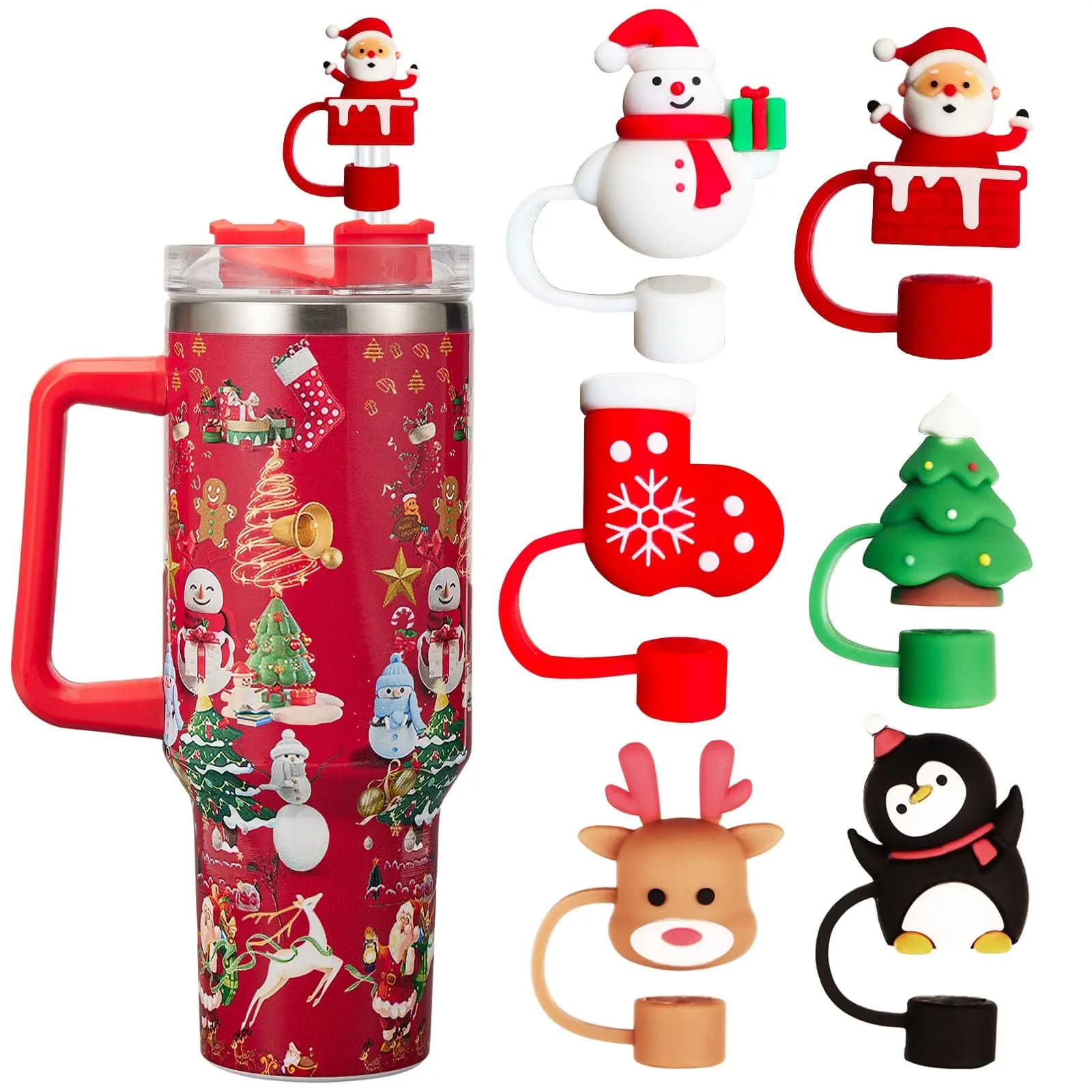 1-20 Stück Weihnachts stroh abdeckung Kappe staub dichte wieder verwendbare Strohs pitzen Deckel für Tasse Stroh deckel kompatibel mit 30 & 40 oz