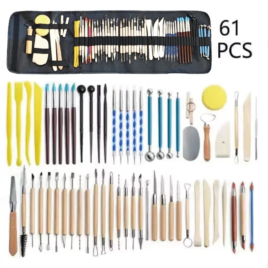 5–61 Stück Keramik-Ton-Bildhauerwerkzeuge, Keramik-Schnitzwerkzeug-Set mit Tragetasche, Tasche für Keramikbedarf, Polymer-Skulptur-Set
