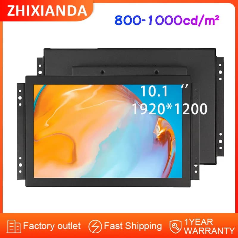 Outdoor-Einsatz 1000 Nits 10,1 Zoll 1920 * 1200 LCD-Industrie-Touchscreen-Monitor mit offenem Rahmen und AV-BNC-VGA-HDMI-USB-Schnittstelle
