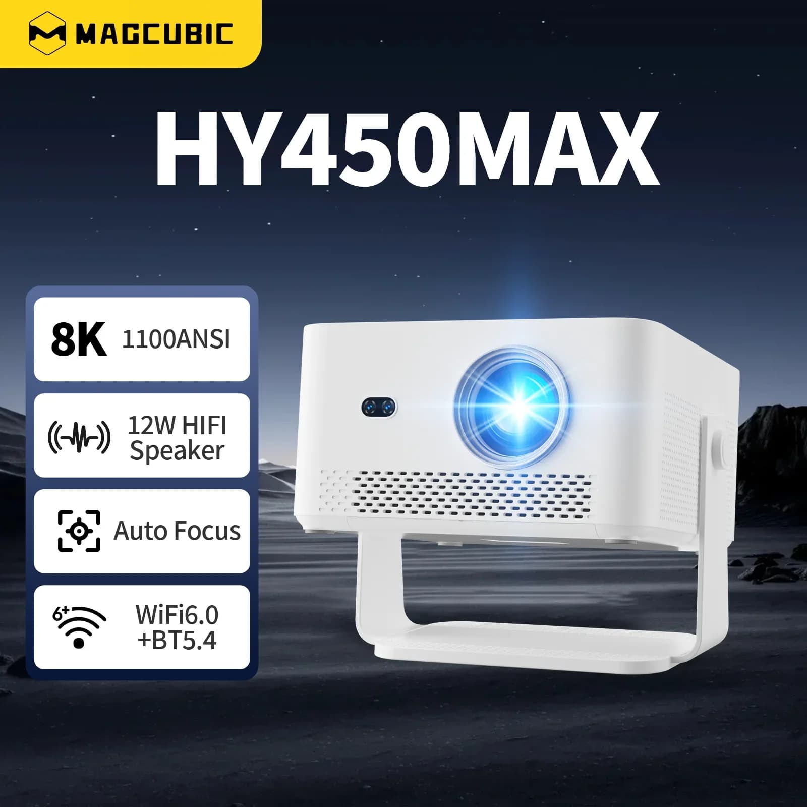 Magcubic HY450MAX 1100ANSI 1080P Autofokus Tragbarer Outdoor-Projektor 8K-Unterstützung Android 14 WiFi6 Beam Mini-Projektor