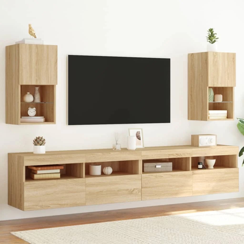 TV-Einheit mit LED-Leuchten, 2-teilig, Sonoma-Eiche, 30,5 x 30 x 60 cm. Innendekoration, Wohnzimmer, Heimdekoration, Monitorständer