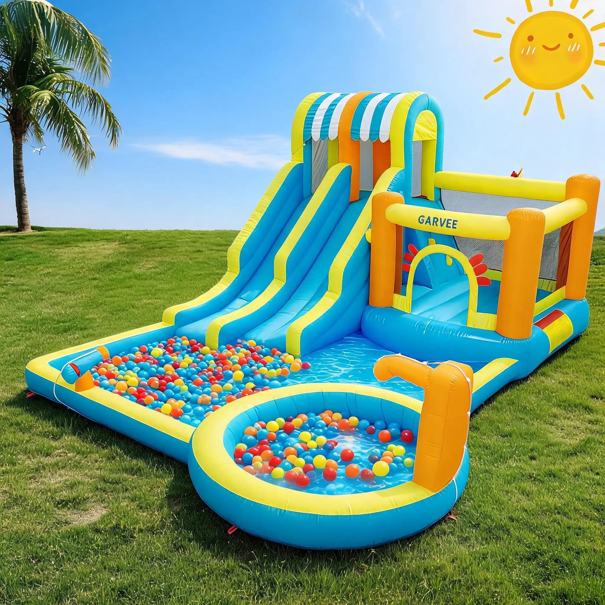 9-in-1 aufblasbarer Wasserrutschenpark für Kinder – Rennrutschen, Kletterwand, großer Pool im Hinterhof, Planschbecken und mehr. Robustes