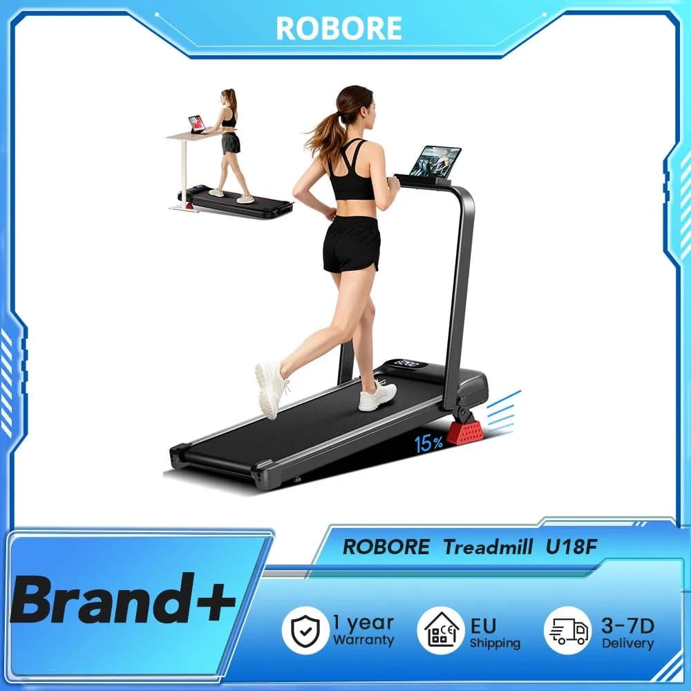 ROBORE U18F Laufband mit 15% Steigung, 10,5 km/h Höchstgeschwindigkeit, 2,5 PS Motor, 3 Steigungsstufen, 136 kg Tragkraft, LED-Display, Geräuscharm
