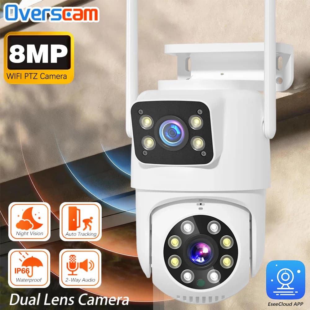 4K 8MP WIFI Dual Objektiv Dual Screen Auto Tracking PTZ Kamera Hause Überwachung Drahtlose CCTV Outdoor Sicherheit Schutz EseeCloud