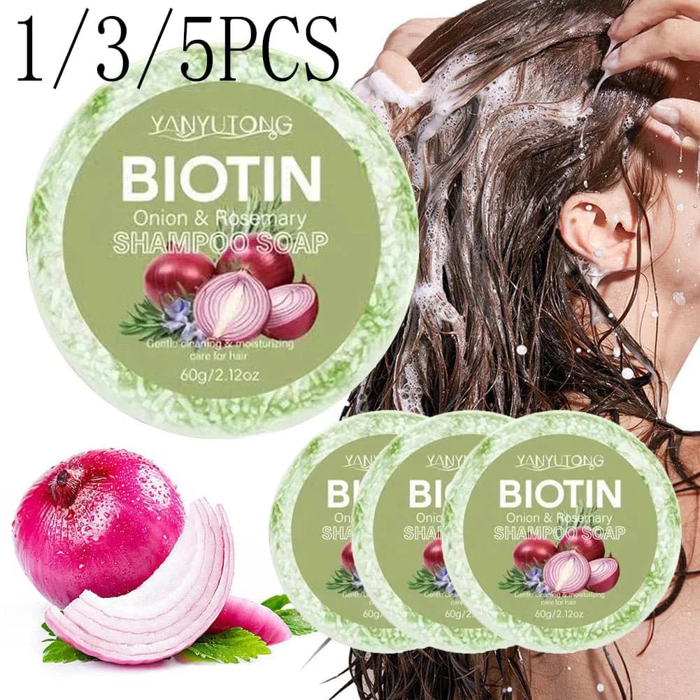60 g Zwiebel- und Biotin-Shampoo-Seife für alle Haartypen, feuchtigkeitsspendend, glättend, Rosmarin-Kamelien-Extrakt, Haarpflege