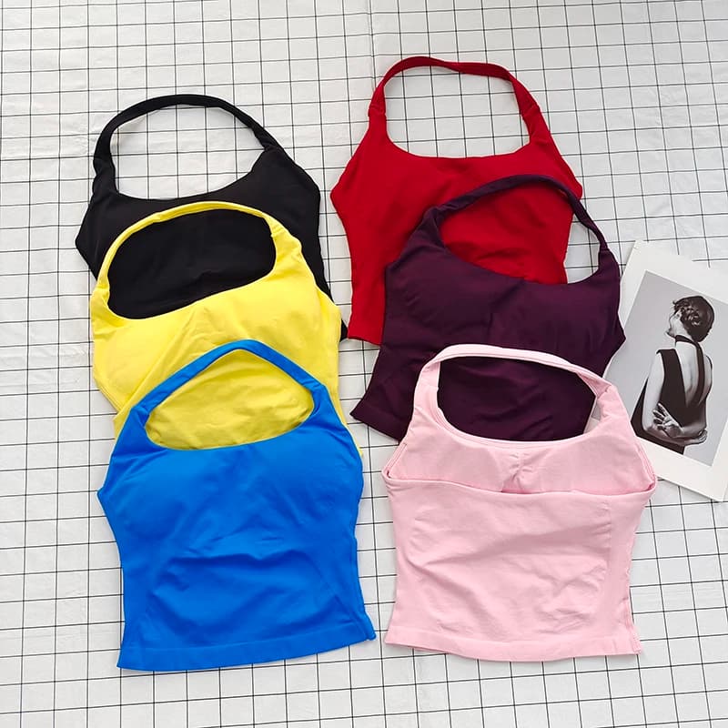 Damen-Bralette mit quadratischem Ausschnitt, tiefem, offenem Rücken und Neckholder – dicke Träger, schmale Passform, herausnehmbare Polster,
