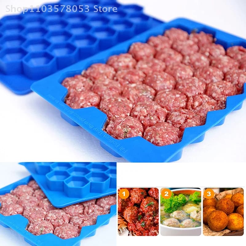 37 Grids Silikon Frikadelle Form Mit Deckel Waben Reis Ball Maker Fisch Bälle Rindfleisch Bälle Form Fleisch Werkzeuge Küche Zubehör
