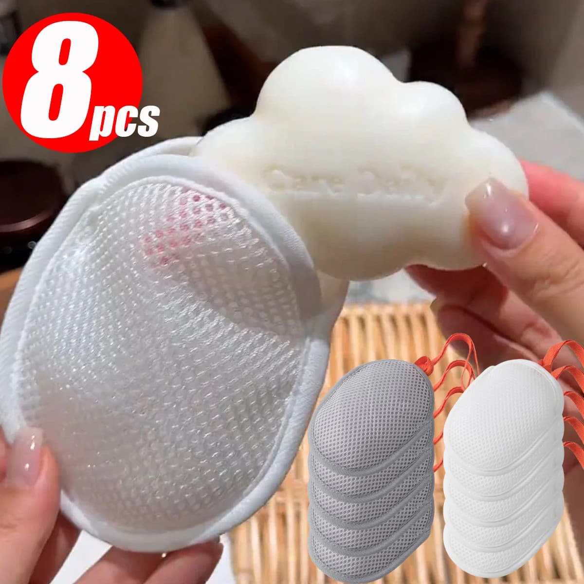 1-8 Stück Neue Schaumseifenbeutel Netz-Massage-Exfoliator-Beutel Badeschaum-Erzeuger Reinigungswerkzeug
