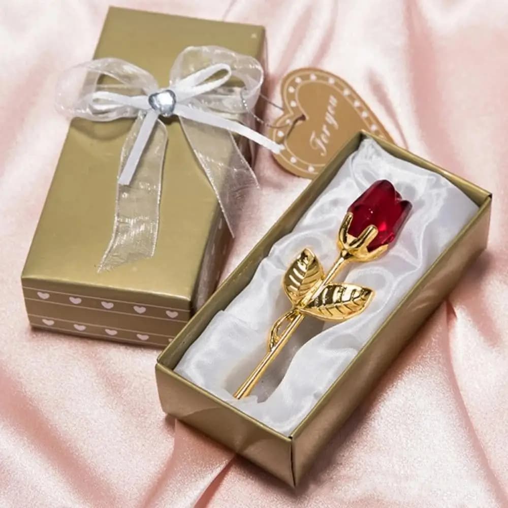 Valentinstagsgeschenk Kristallglasrose Künstliche Blume Silber-Gold-Stab-Rose für Freundin Hochzeitsgeschenke für Gäste