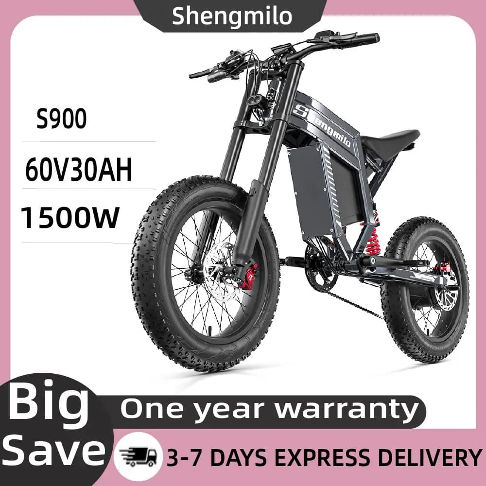 Shengmilo S900 Elektrofahrrad für Erwachsene, 1500 W Motor, 60 V, 30 Ah Batterie, Berg-Offroad-Motorrad, 20 x 4,0 Zoll, Fat Tire E-Bike