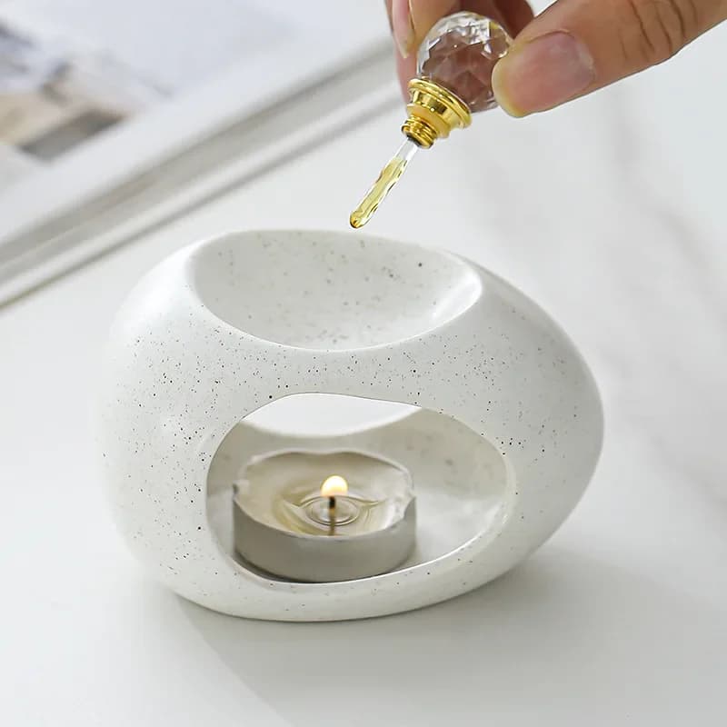 1 Stück Kerzenhalter aus Keramik im nordischen Stil und Brenner für ätherische Öle, minimalistische Heimdekoration (ohne Weihrauch)