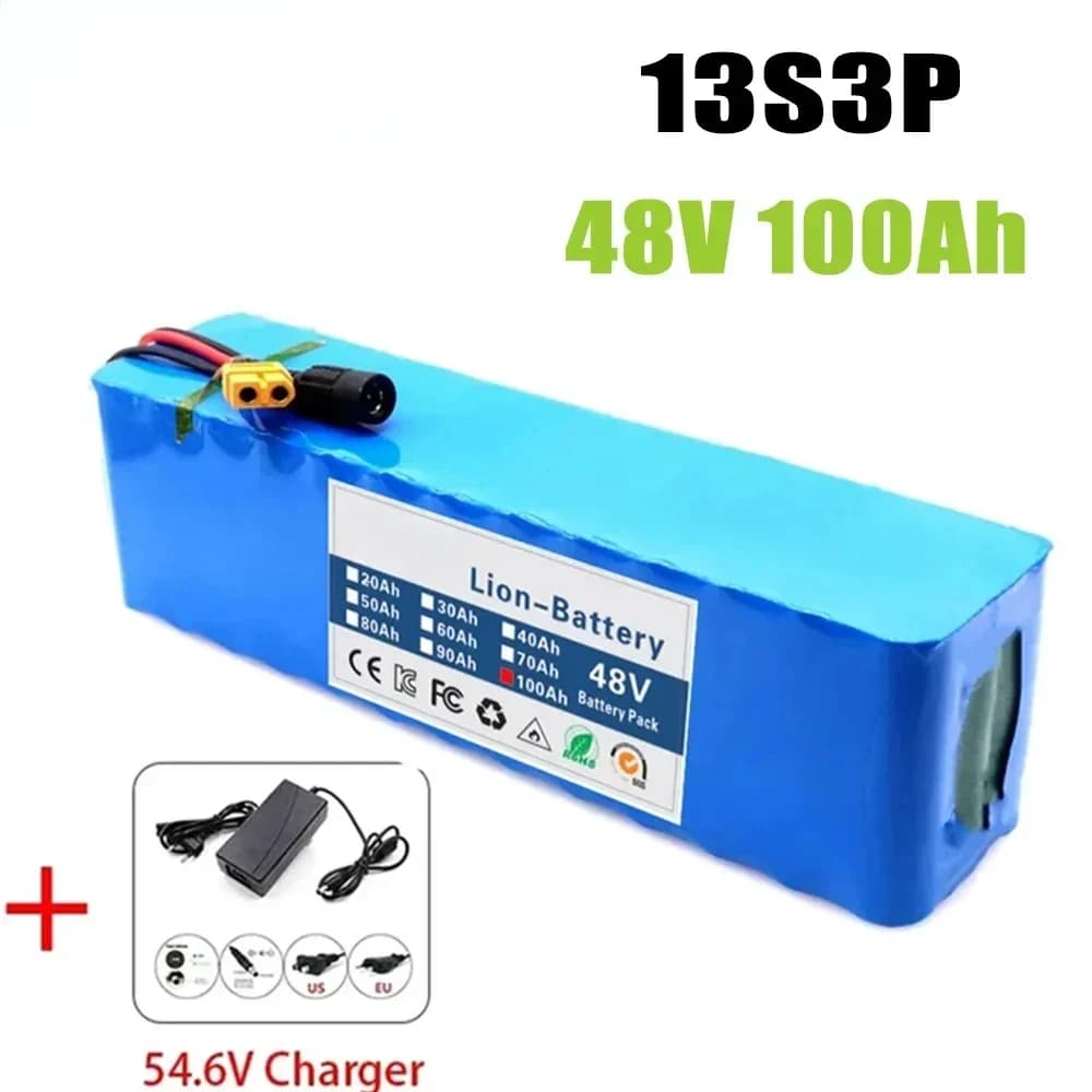 Neuer 48V Lithium-Akku 100000mAh 2000W 13S3P Li-Ionen-Akkupack für 54,6V 750W 2000W BAFANG Kit mit integriertem 20A BMS und Ladegerät
