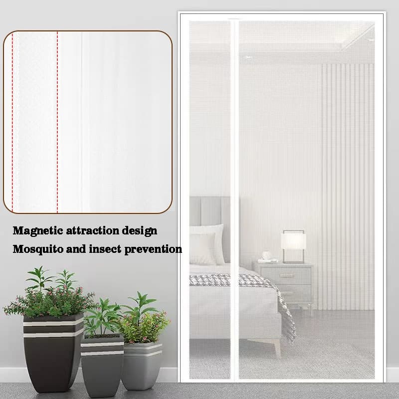 Weißer, seitlich öffnender, mückensicherer Türvorhang, magnetisches Saugdesign, unsichtbarer, mückensicher, keine Bohrinstallation