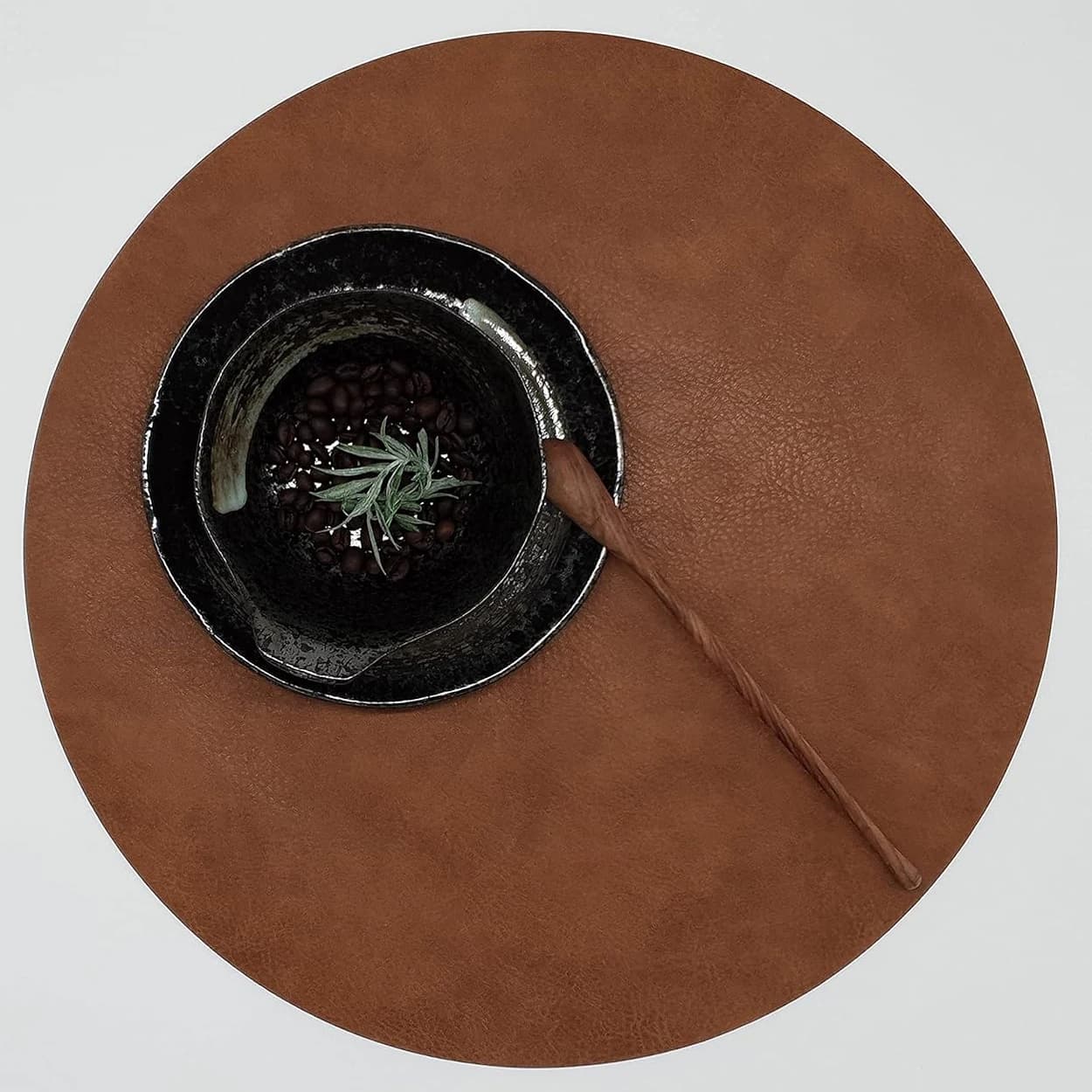 Leichtes, luxuriöses Tischset aus massivem Leder, kaffeebraunes PVC-Tischset, wasserdicht, ölbeständig, wärmeisolierte Platte, Schüsselunterlage,