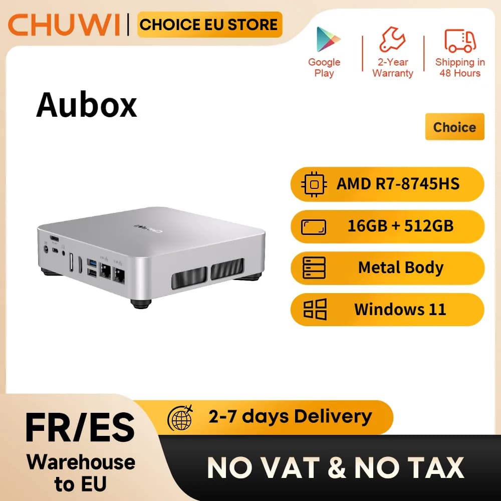 CHUWI AuBox AMD R7 8745HS Mini-PC mit OCulink 16GB 512GB SSD Windows 11 4K 60Hz Display WiFi 6 BT 5.1 Erweiterbar mit M.2 2T*2