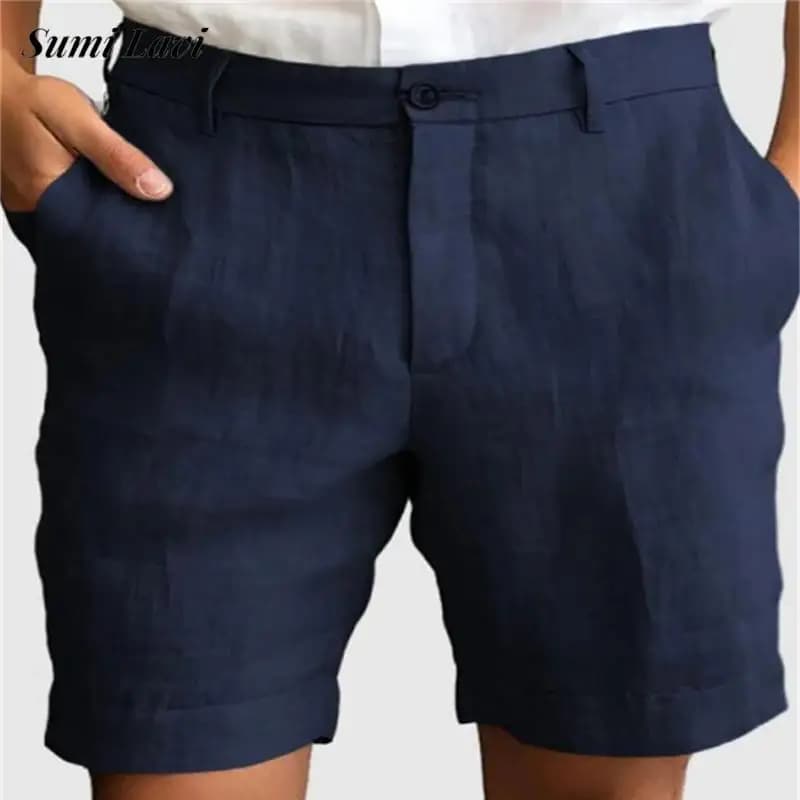 Sommer Atmungsaktive Casual Leinen Shorts Herren Modische Zip-up Button Shorts Tägliche Freizeit Lose Gerade Einfarbig Männer Shorts