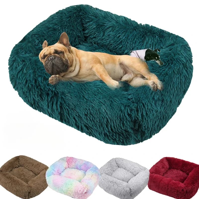 Luxuriöses Hundebett, quadratische Hundebetten, lange Plüsch-Hundemattenbetten für kleine, mittelgroße und große Hunde, liefert beruhigendes
