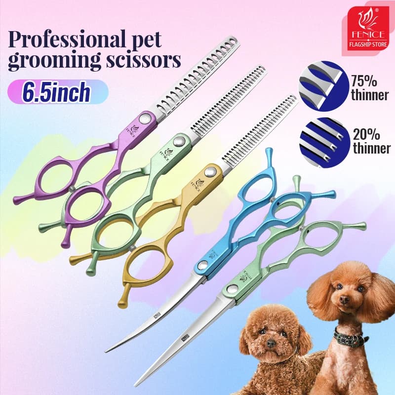 Fenice 6,5 Zoll Professionelles Hundepflege-Scherenset Gerade & Ausdünnernde & Gebogene Pflegeschere Werkzeugset Tesoura Wmark