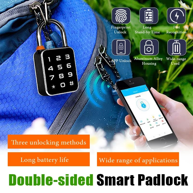 3-in-1 Mini Smart Vorhängeschloss USB-Aufladung Tuya APP Tragbares Fingerabdruck-Passwort-Kombinations-Vorhängeschloss für Schränke, Türen,