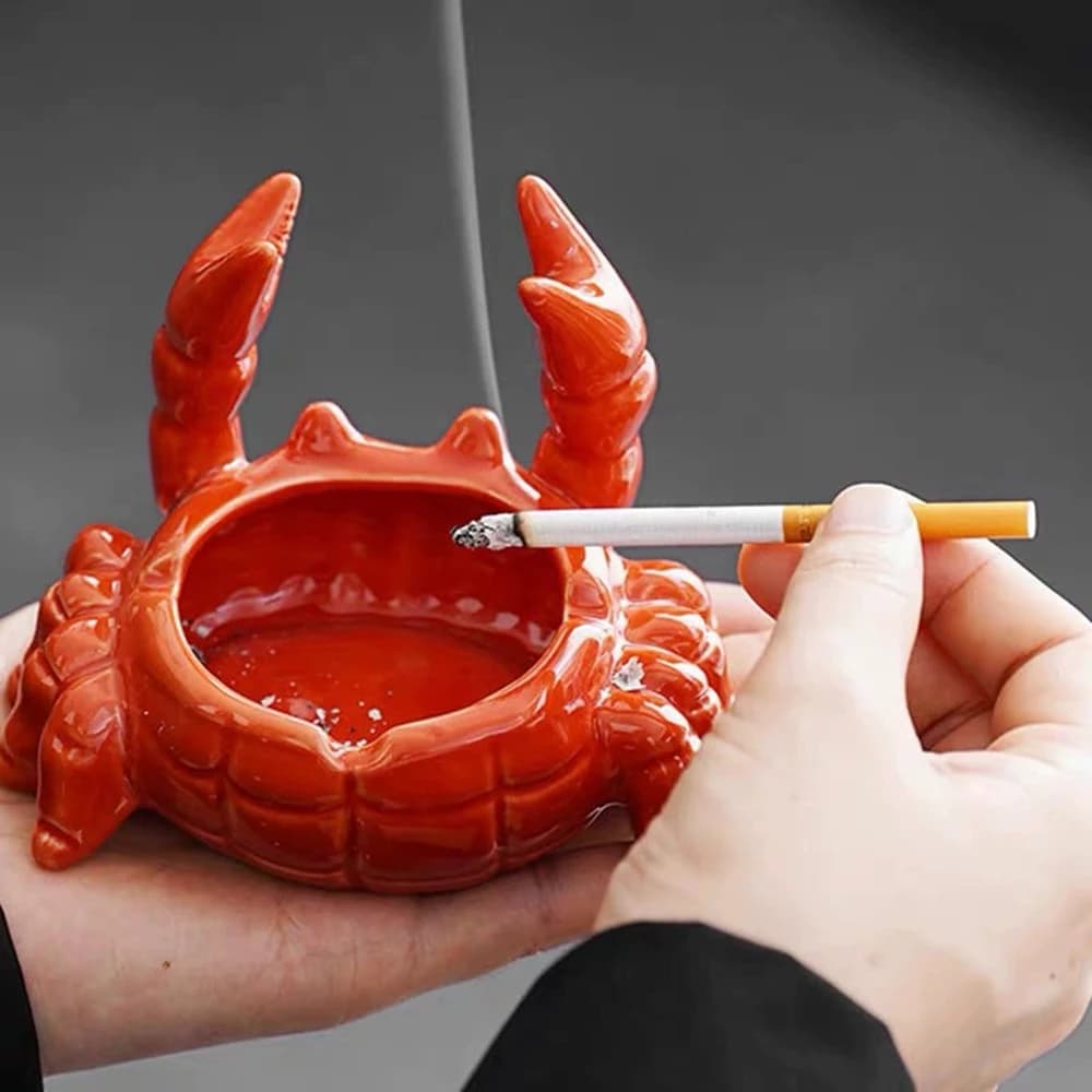Niedlicher Krabben-Aschenbecher für Wohnzimmer mit Deckel, Anti-Fliegen-Asche, Keramik, Zigarren-Aschenbecher, Dekoration, chinesische