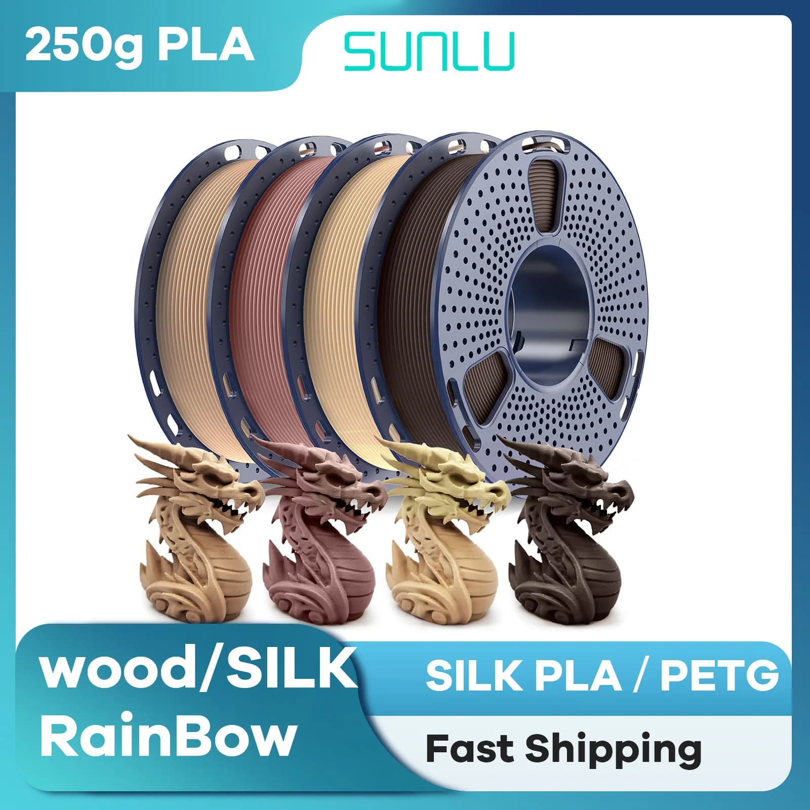 SUNLU Filament SEIDE PLA/PLA/PETG/HOLZ/SEIDE Regenbogenfilament 250 g 500 g 1,75 mm Mischungsfarbe Holzfilament