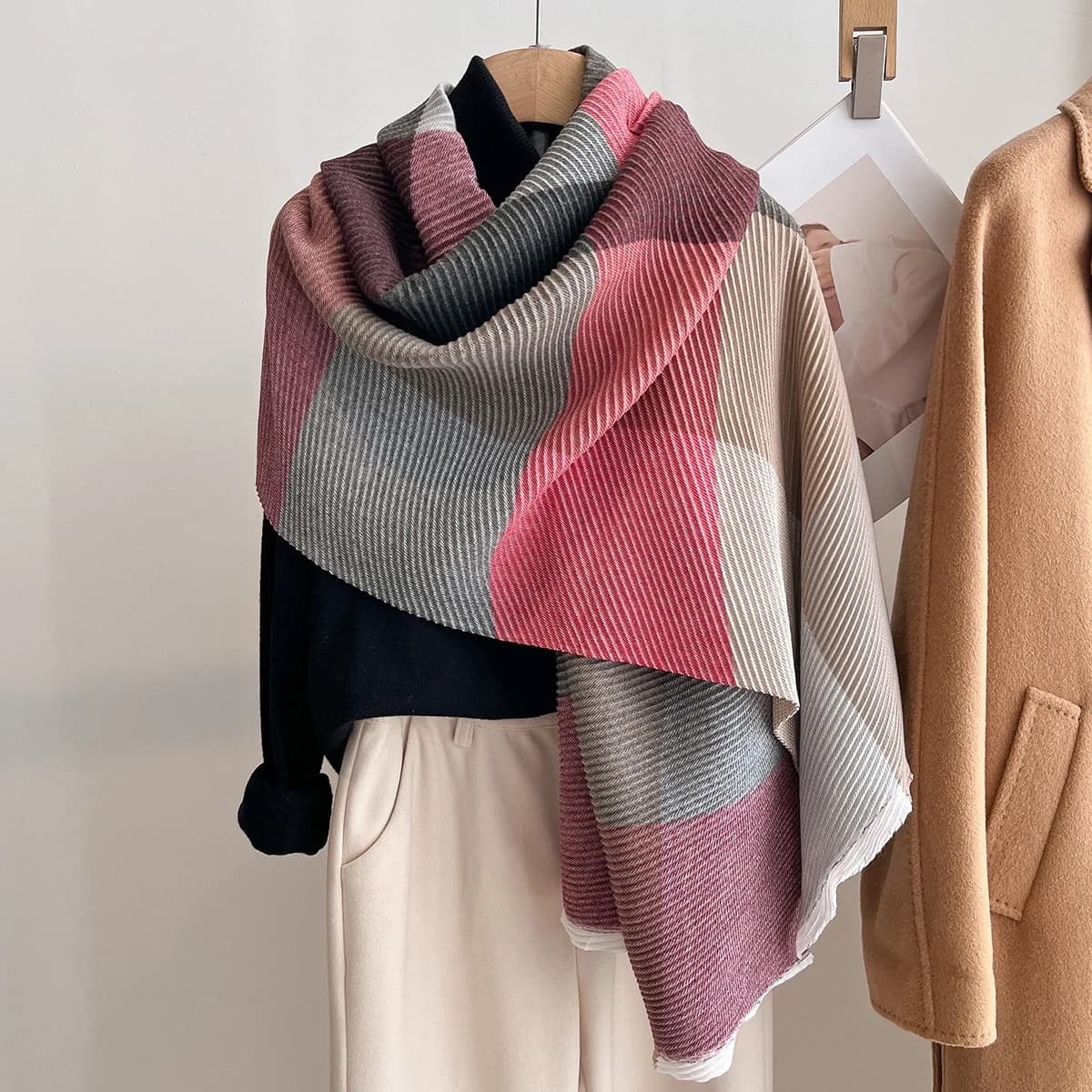 Luxus Plaid Schal Winter Warme Kaschmir Frauen Lange Pashmina Foulard Weibliche Schals Dame Quaste Schal Wraps Reise Poncho Decke