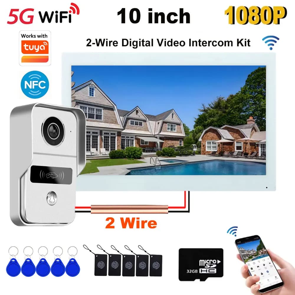 2 draht Smart Home Tuya Wifi 1080P Video Intercom Video Tür Telefon 10'' Farbe Touch Screen Kamera Türklingel tür Sicherheit System
